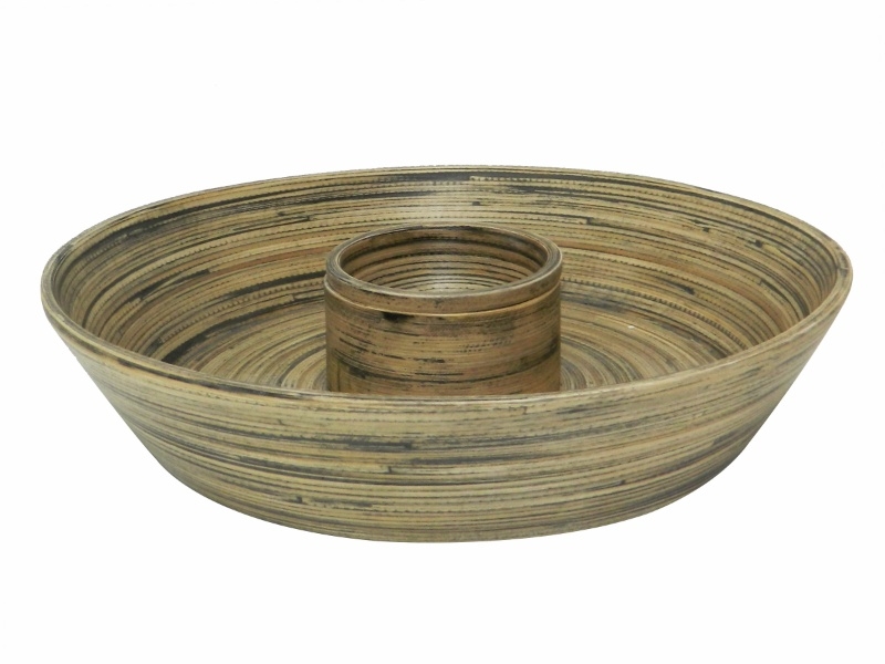 Artisanal Bamboo Dip & Chip Serving Tray - Antique Black Eco-Friendly Dinnerware